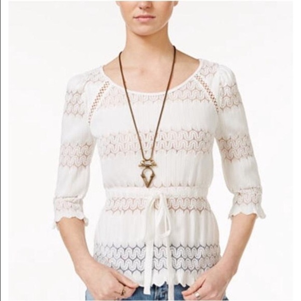 Free People Fire Island Open Knit Top Ivory